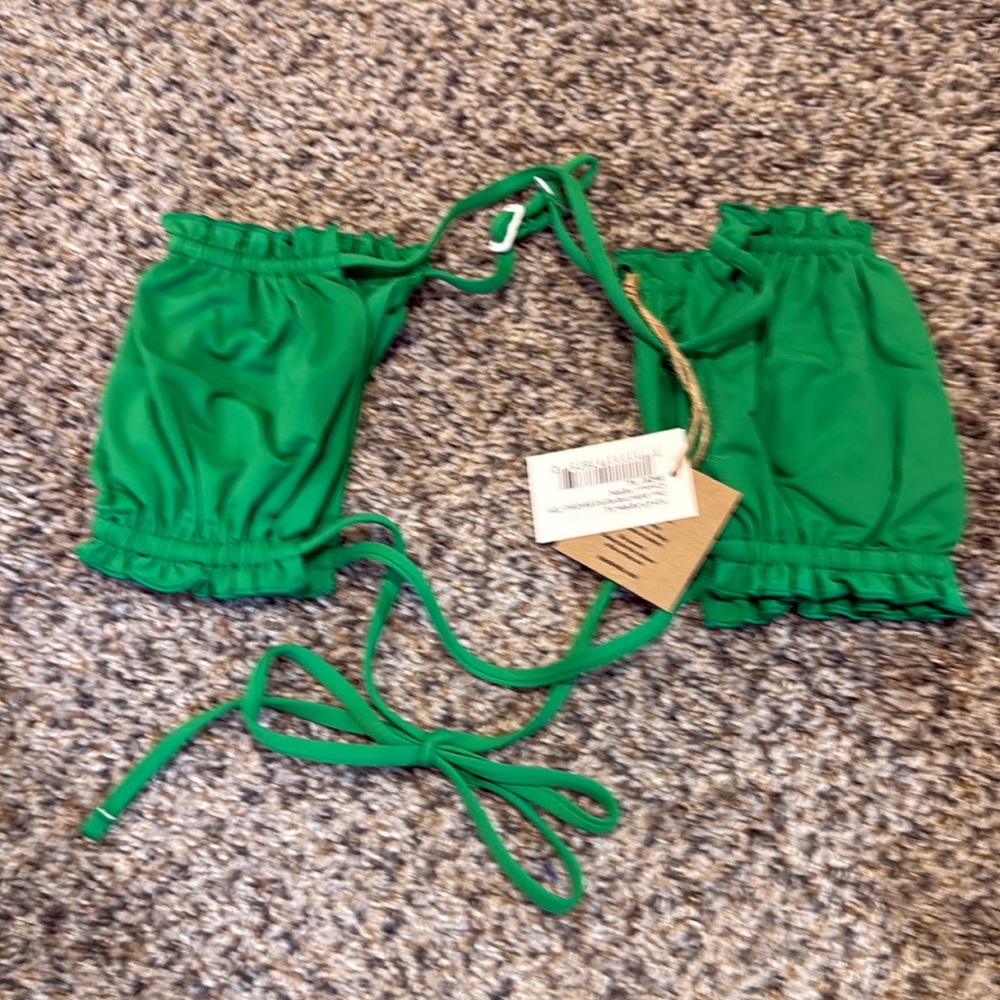 Free People x Toast Swim Green Fern Ruffle Bandeau Bikini Top XL NWT - Picture 3 of 6